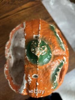 Very Rare Antique Paper Mache Halloween Jack-O-lantern Pumpkin
