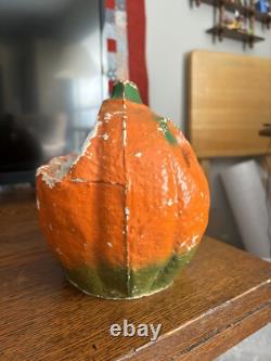 Very Rare Antique Paper Mache Halloween Jack-O-lantern Pumpkin