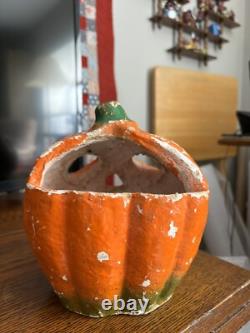 Very Rare Antique Paper Mache Halloween Jack-O-lantern Pumpkin