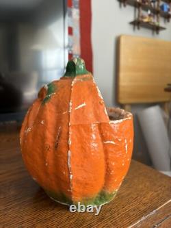 Very Rare Antique Paper Mache Halloween Jack-O-lantern Pumpkin