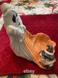 Very Rare Pair Of Vtg Fitz And Floyd Halloween Ghost/witch Spider Candle Holders