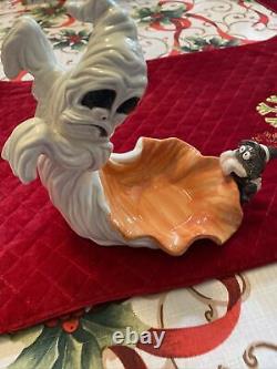 Very Rare Pair Of Vtg Fitz And Floyd Halloween Ghost/witch Spider Candle Holders