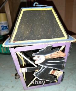 Very Rare Pair Vintage Halloween Witch Handpainted Metal Hanging Candle Holder