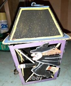 Very Rare Pair Vintage Halloween Witch Handpainted Metal Hanging Candle Holder