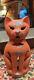 Very Rare Vintage Orange Painted Metal Cat Tealight Votive Candle Halloween