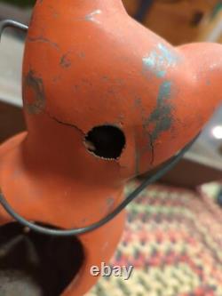 Very Rare Vintage Orange Painted Metal Cat Tealight Votive Candle Halloween