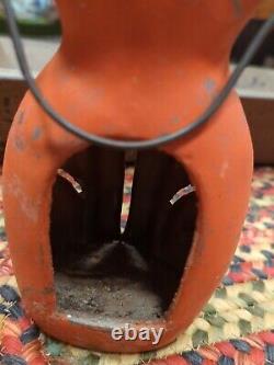Very Rare Vintage Orange Painted Metal Cat Tealight Votive Candle Halloween