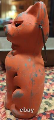 Very Rare Vintage Orange Painted Metal Cat Tealight Votive Candle Halloween