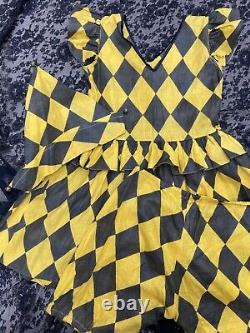 Vintage 1920s Harlequin Halloween Costume Set Bloomers Hat Ruffle Bells 20s Rare