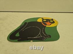 Vintage 1950's Beistle Die Cut Card Stock Yellow Moon Black Cat Decoration RARE