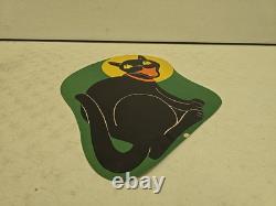 Vintage 1950's Beistle Die Cut Card Stock Yellow Moon Black Cat Decoration RARE