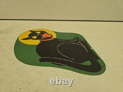 Vintage 1950's Beistle Die Cut Card Stock Yellow Moon Black Cat Decoration RARE
