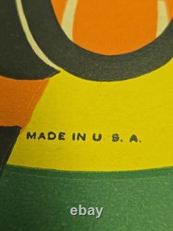 Vintage 1950's Beistle Die Cut Card Stock Yellow Moon Black Cat Decoration RARE