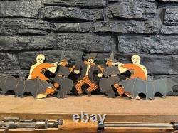 Vintage 1950s Halloween Die Cut Banner Garland Bats Witch Ghosts Decoration RARE