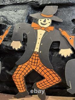 Vintage 1950s Halloween Die Cut Banner Garland Bats Witch Ghosts Decoration RARE