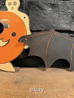 Vintage 1950s Halloween Die Cut Banner Garland Bats Witch Ghosts Decoration RARE