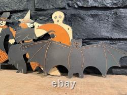 Vintage 1950s Halloween Die Cut Banner Garland Bats Witch Ghosts Decoration RARE