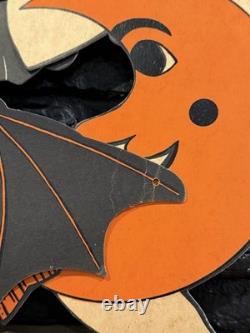Vintage 1950s Halloween Die Cut Banner Garland Bats Witch Ghosts Decoration RARE