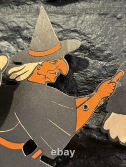 Vintage 1950s Halloween Die Cut Banner Garland Bats Witch Ghosts Decoration RARE