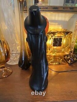 Vintage 1960s Black Witch Green Face Pumpkin Blow Mold Light Decoration RARE