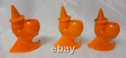 Vintage 3 Witches with Pumpkins Halloween Hard Plastic Candy Container Toys RARE
