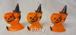 Vintage 3 Witches with Pumpkins Halloween Hard Plastic Candy Container Toys RARE