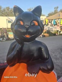 Vintage 34 Black Cat On Pumpkin Halloween Blow Mold RARE