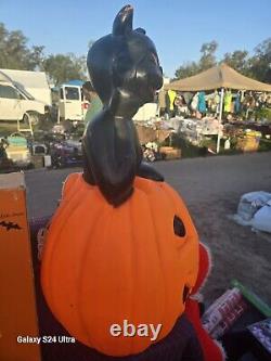 Vintage 34 Black Cat On Pumpkin Halloween Blow Mold RARE