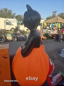 Vintage 34 Black Cat On Pumpkin Halloween Blow Mold RARE