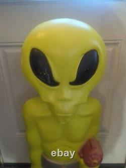 Vintage 36 Green Space Alien with Gun Blow Mold Rare Halloween Lighted Figure