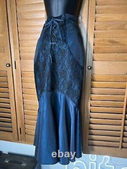 Vintage 80s Fishtail Corset Maxi Skirt Goth Scene HOCO Taffeta Lace RARE VTG