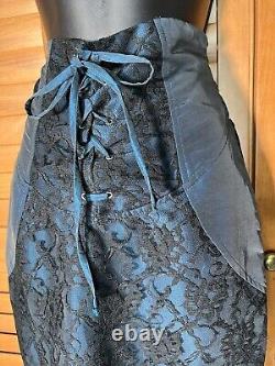 Vintage 80s Fishtail Corset Maxi Skirt Goth Scene HOCO Taffeta Lace RARE VTG