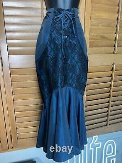 Vintage 80s Fishtail Corset Maxi Skirt Goth Scene HOCO Taffeta Lace RARE VTG