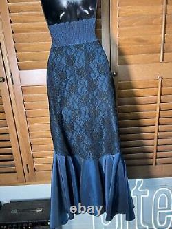 Vintage 80s Fishtail Corset Maxi Skirt Goth Scene HOCO Taffeta Lace RARE VTG