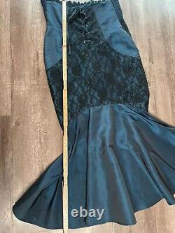 Vintage 80s Fishtail Corset Maxi Skirt Goth Scene HOCO Taffeta Lace RARE VTG