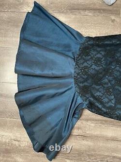 Vintage 80s Fishtail Corset Maxi Skirt Goth Scene HOCO Taffeta Lace RARE VTG