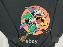 Vintage 90s Disney Mickey Minnie Halloween Broom Sweatshirt Large RARE Donnkenny