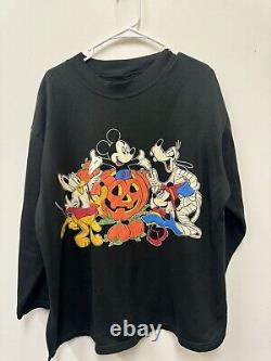 Vintage 90s Disney Mickey Sweatshirt Halloween Glow Pumpkin L RARE