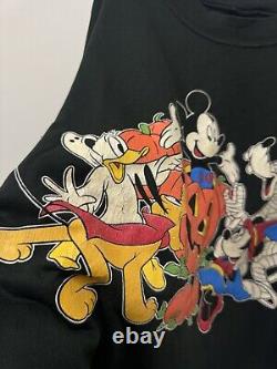 Vintage 90s Disney Mickey Sweatshirt Halloween Glow Pumpkin L RARE