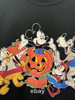 Vintage 90s Disney Mickey Sweatshirt Halloween Glow Pumpkin L RARE