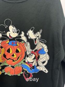 Vintage 90s Disney Mickey Sweatshirt Halloween Glow Pumpkin L RARE