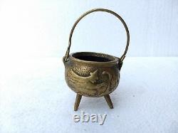 Vintage Antique Rare Brass Flying Witch Pot Halloween Holiday Seasonal