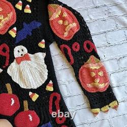 Vintage BEREK 80s/90s Crochet Double Sided Halloween Embroidered RARE Sweater