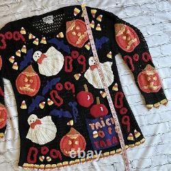 Vintage BEREK 80s/90s Crochet Double Sided Halloween Embroidered RARE Sweater