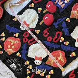 Vintage BEREK 80s/90s Crochet Double Sided Halloween Embroidered RARE Sweater