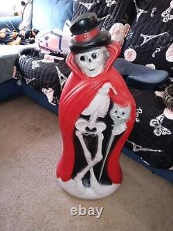 Vintage Blow Mold Skeleton 34 Tall Rare Red Cape & Cane General Foam Halloween