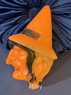 Vintage Blow Mold Witch Head LARGE Halloween plastic toy container Topper RARE