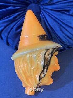 Vintage Blow Mold Witch Head LARGE Halloween plastic toy container Topper RARE