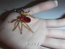 Vintage CZECHO Brass Pink Glass Rhinestone Spider Brooch Rare Missing 1 Stone