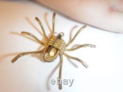 Vintage CZECHO Brass Pink Glass Rhinestone Spider Brooch Rare Missing 1 Stone